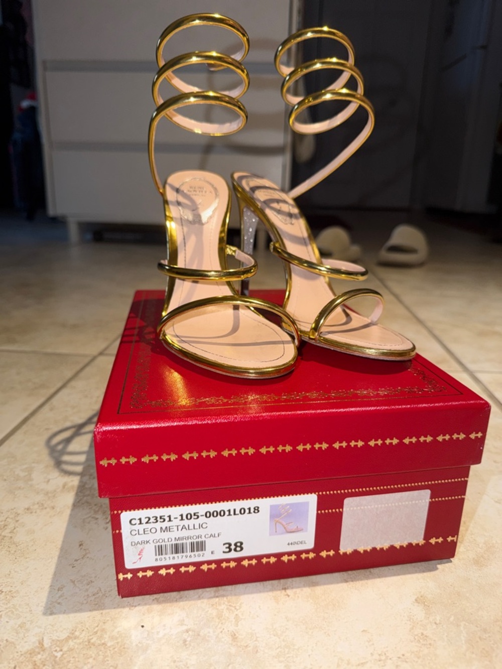 Cleo Metallic Dark Gold Spiral-Strap Sandals by Rene Caovilla Size 38 (7 womens)